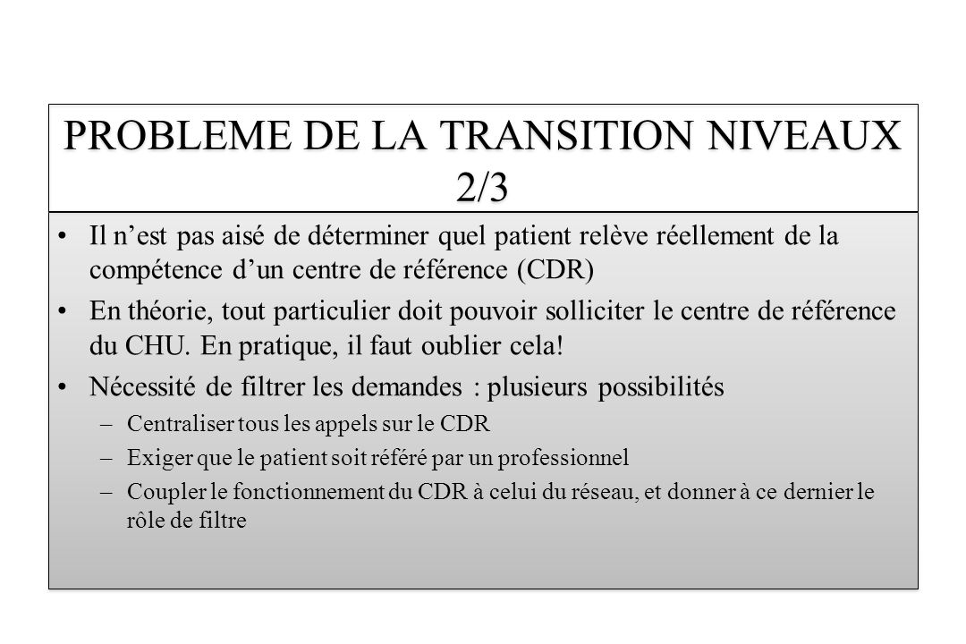 PROBLEME DE LA TRANSITION NIVEAUX 2/3