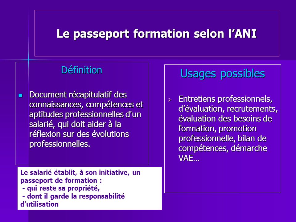 Le passeport formation selon l’ANI