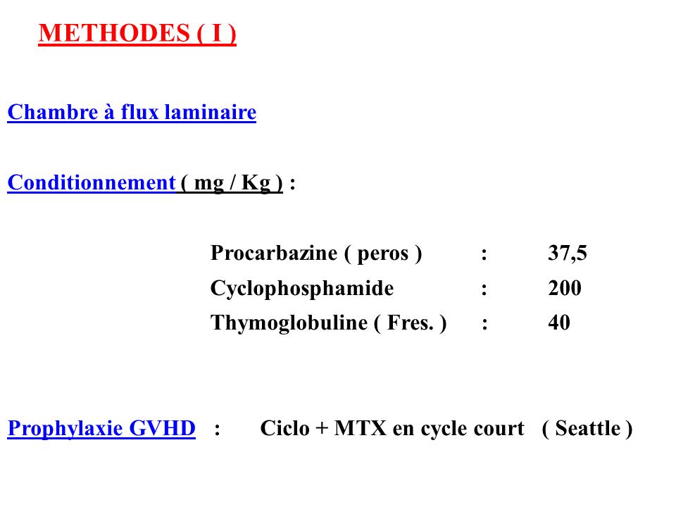 METHODES ( I ) Chambre à flux laminaire Conditionnement ( mg / Kg ) :
