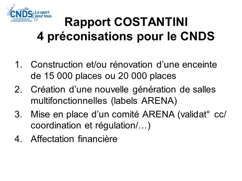 Rapport COSTANTINI 4 préconisations pour le CNDS