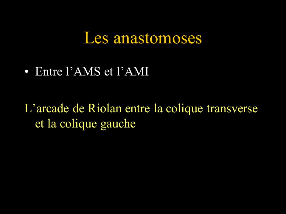 Les anastomoses Entre l’AMS et l’AMI