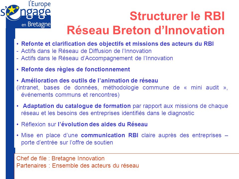 Structurer le RBI Réseau Breton d’Innovation