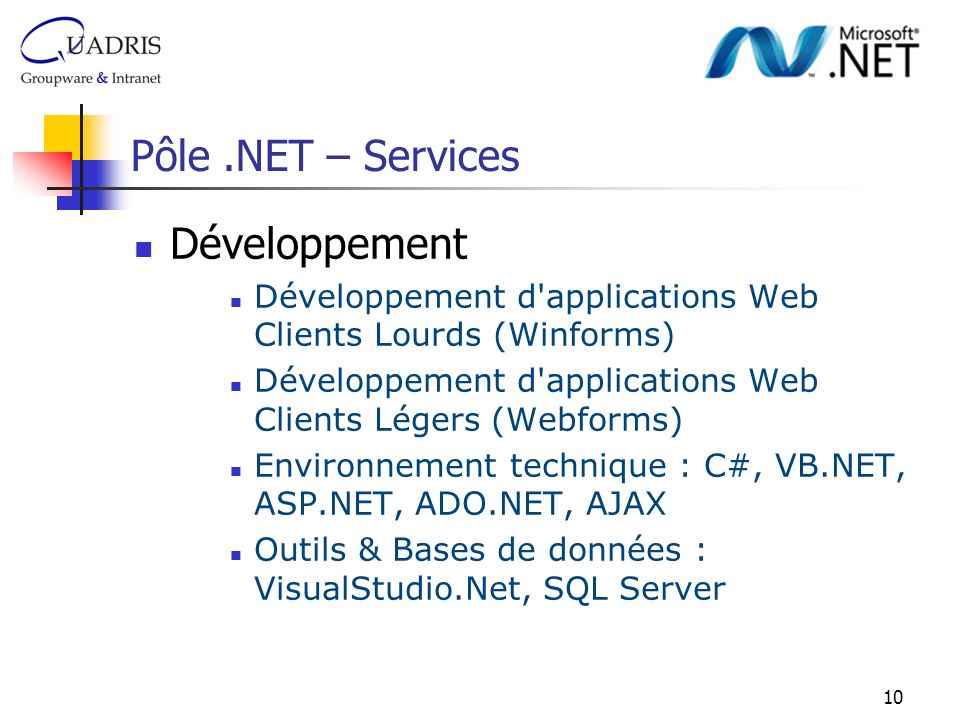 Pôle .NET – Services Développement