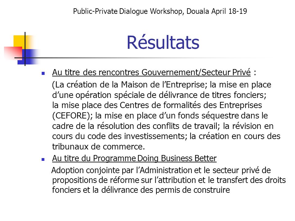 Public-Private Dialogue Workshop, Douala April 18-19