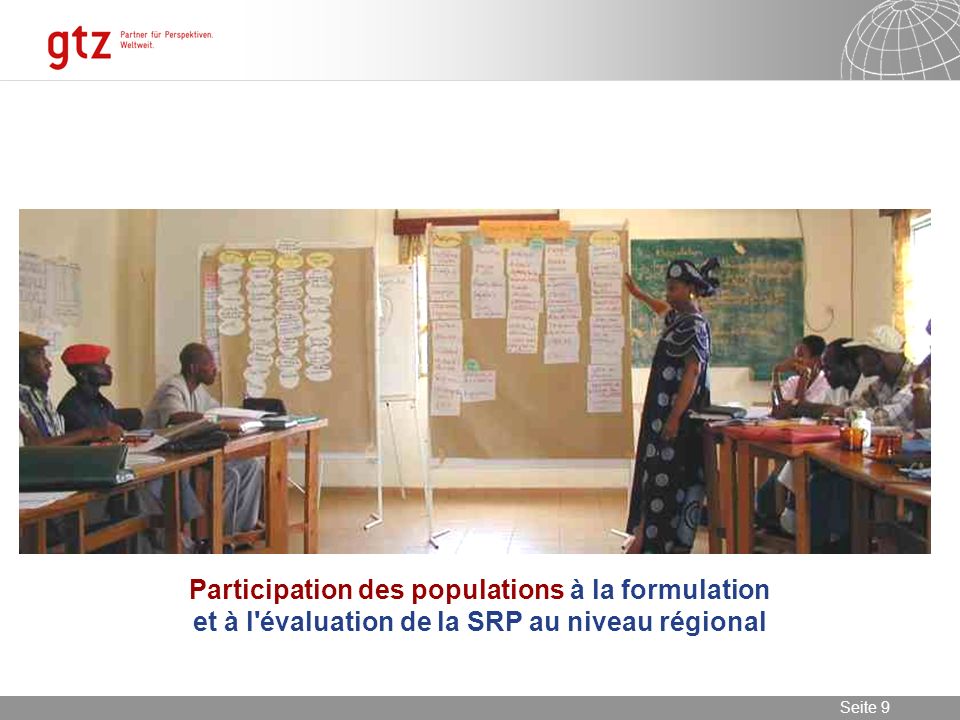 Participation des populations à la formulation et à l évaluation de la SRP au niveau régional
