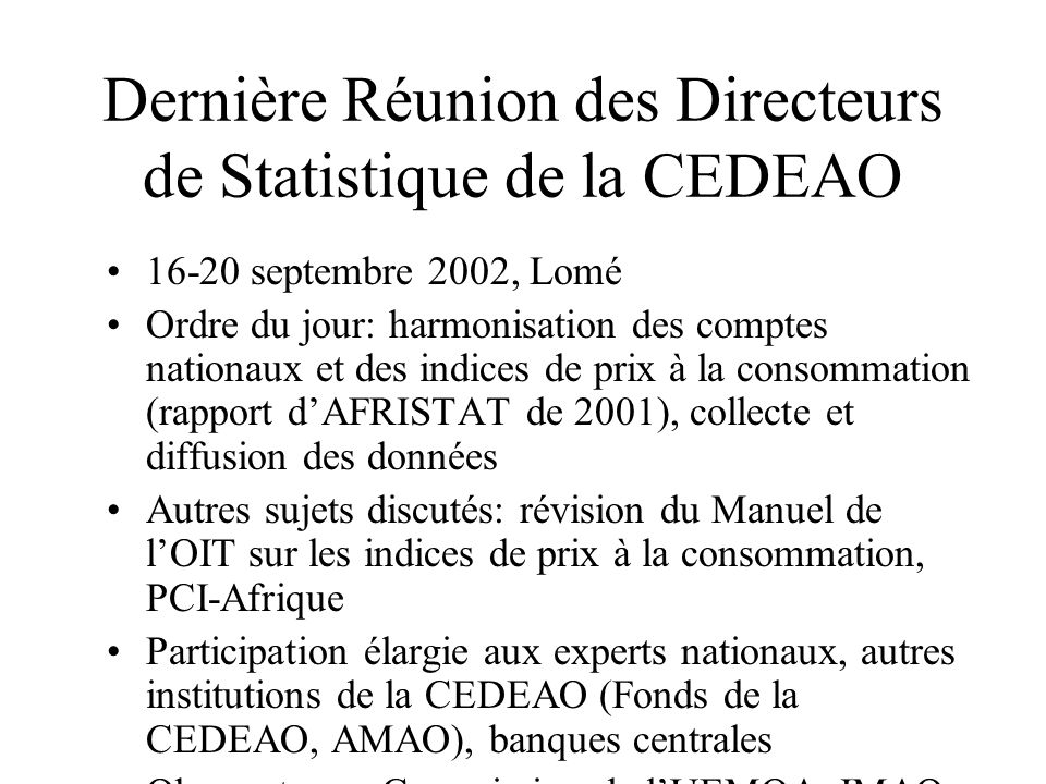 Dernière Réunion des Directeurs de Statistique de la CEDEAO