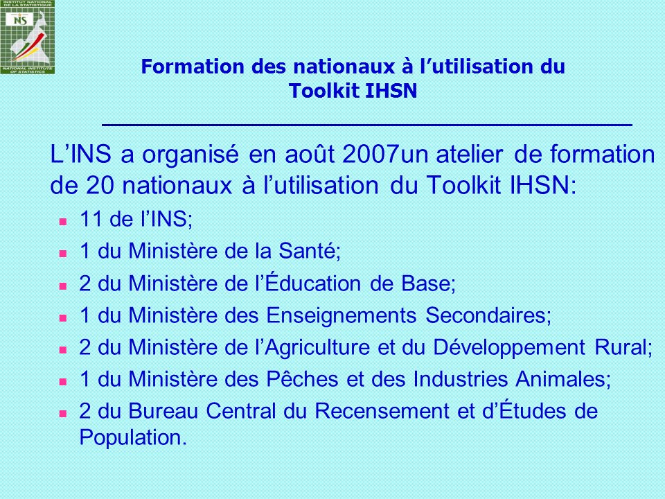 Formation des nationaux à l’utilisation du Toolkit IHSN
