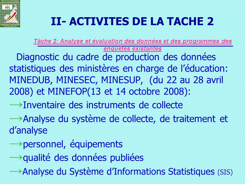 II- ACTIVITES DE LA TACHE 2