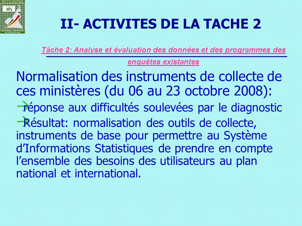II- ACTIVITES DE LA TACHE 2