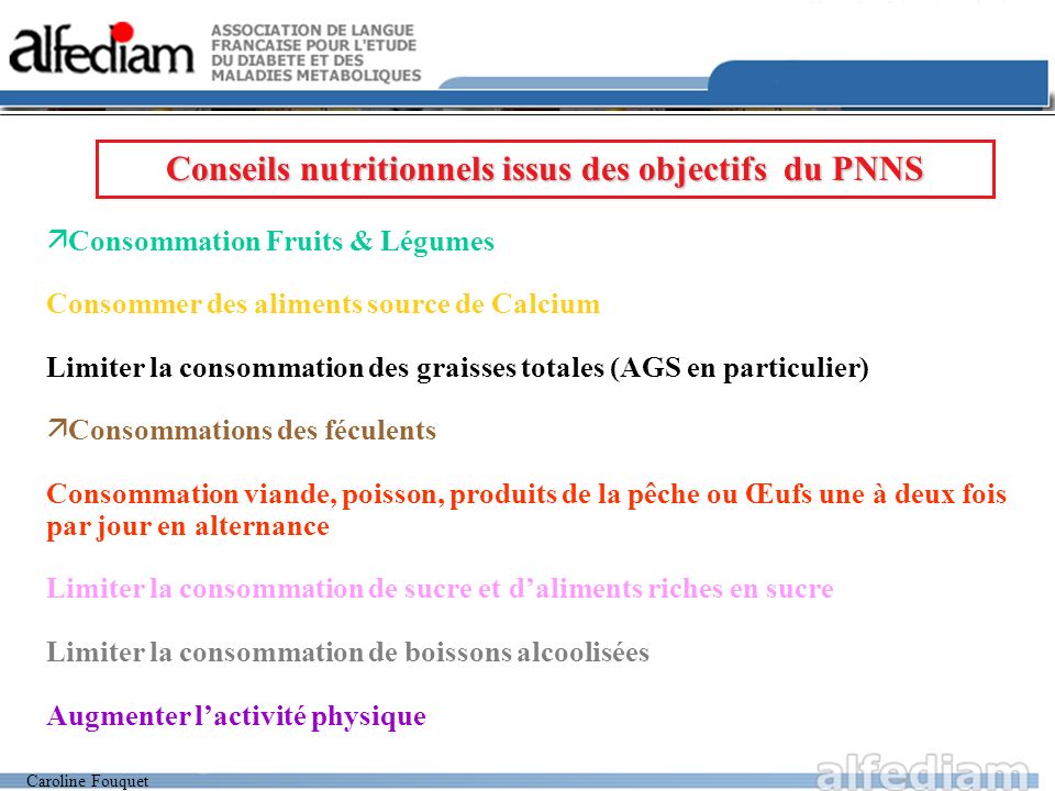 Conseils nutritionnels issus des objectifs du PNNS