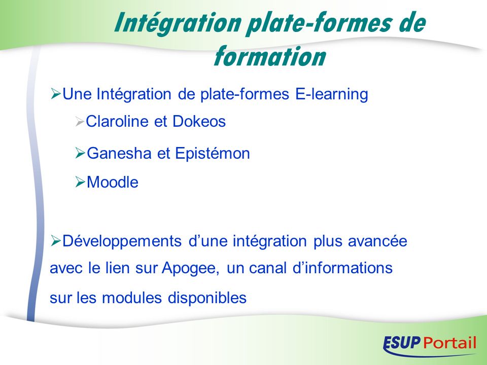 Intégration plate-formes de formation