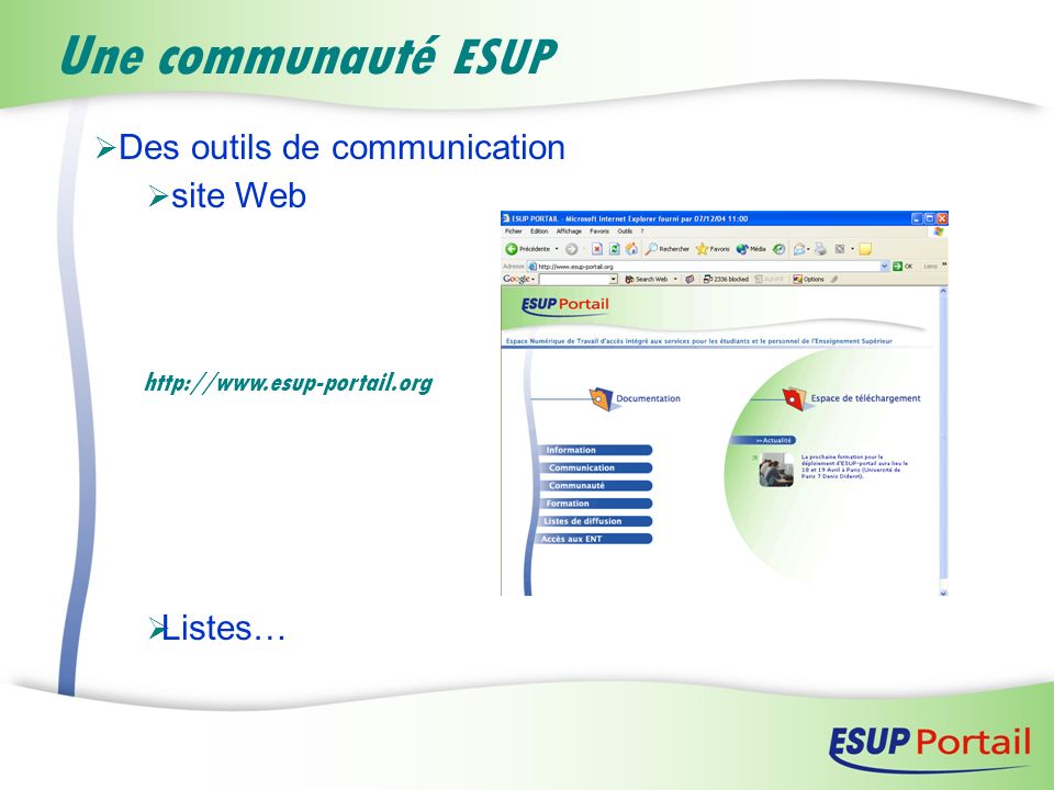 Une communauté ESUP Des outils de communication site Web Listes…