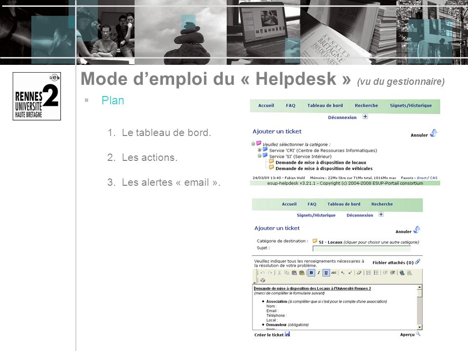 Mode d’emploi du « Helpdesk » (vu du gestionnaire)