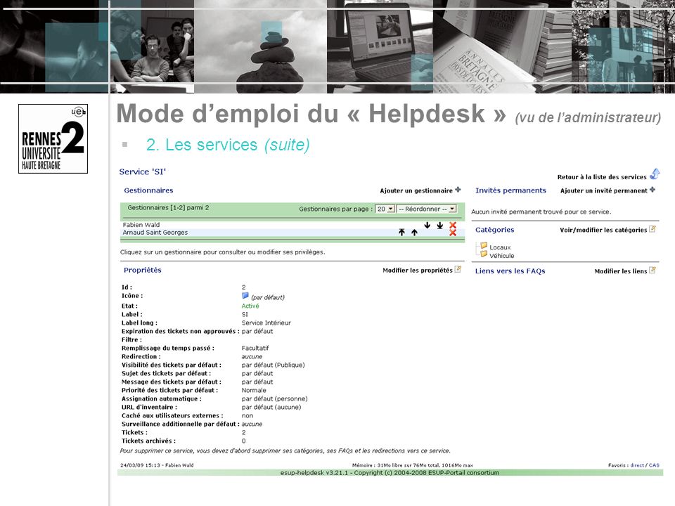 Mode d’emploi du « Helpdesk » (vu de l’administrateur)