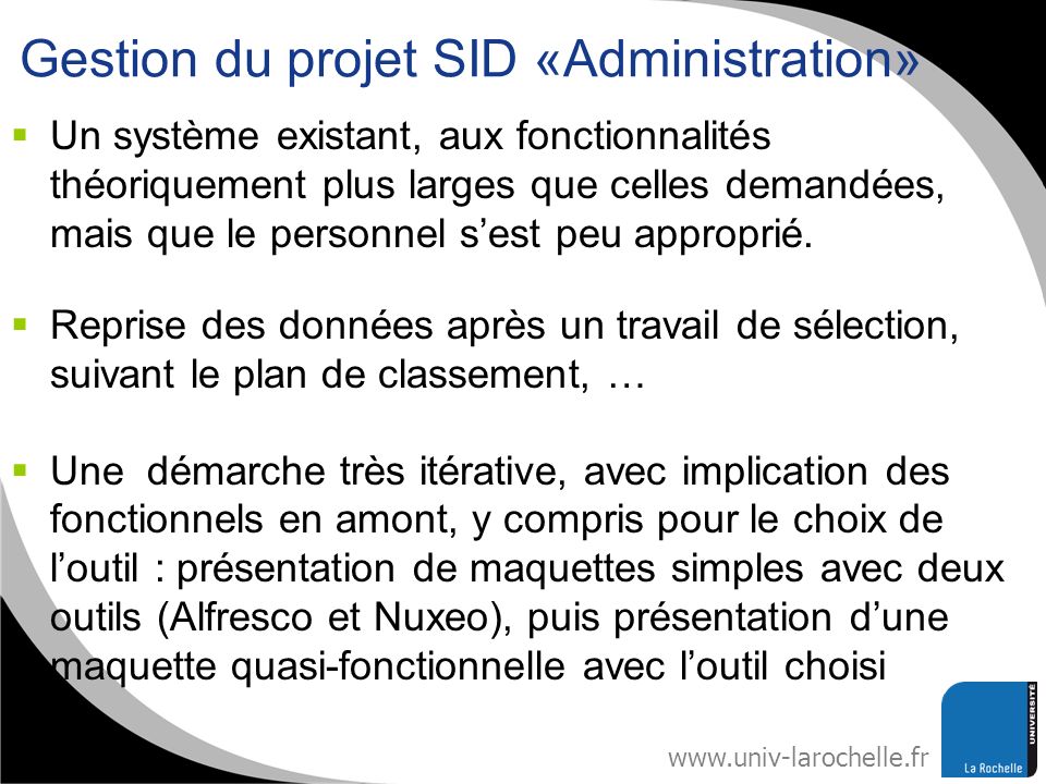Gestion du projet SID «Administration»