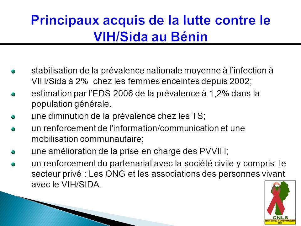 Principaux acquis de la lutte contre le VIH/Sida au Bénin