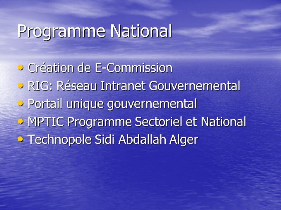 Programme National Création de E-Commission
