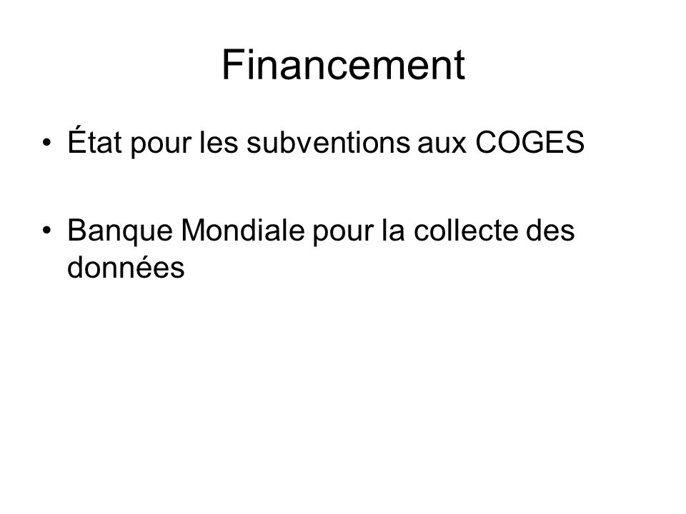 Financement État pour les subventions aux COGES
