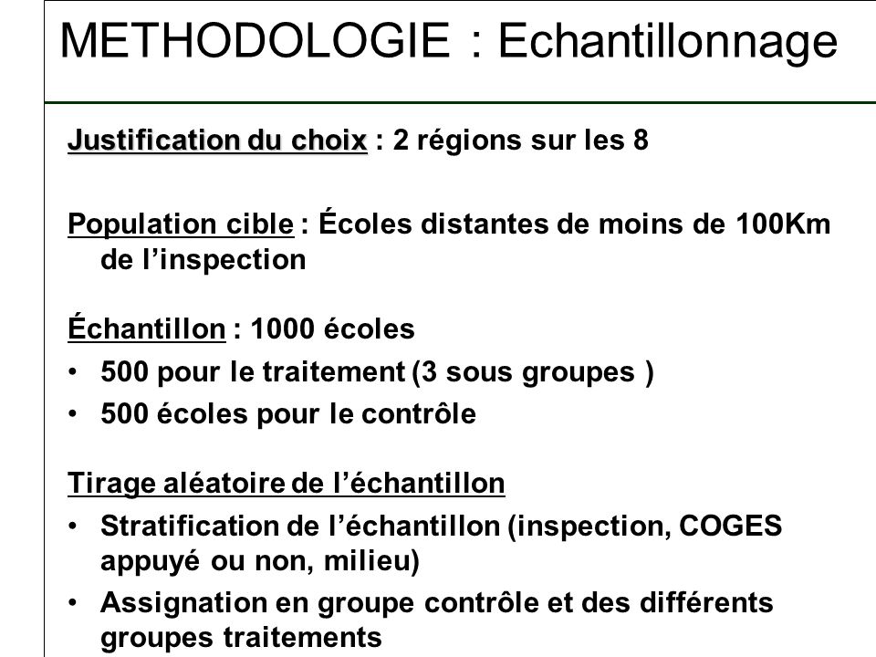 METHODOLOGIE : Echantillonnage
