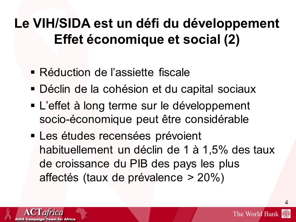 Le VIH/SIDA est un défi du développement Effet économique et social (2)