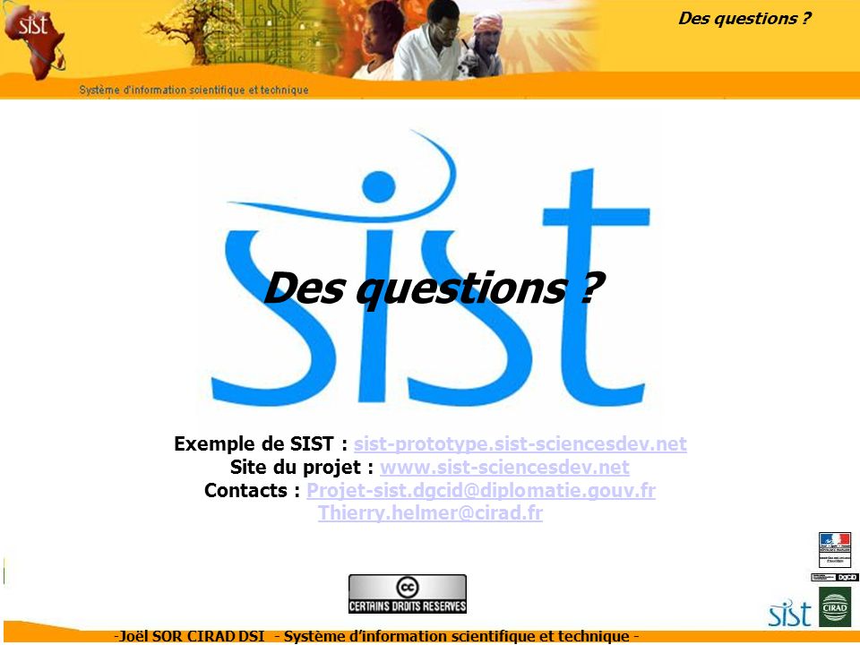 Des questions Exemple de SIST : sist-prototype.sist-sciencesdev.net