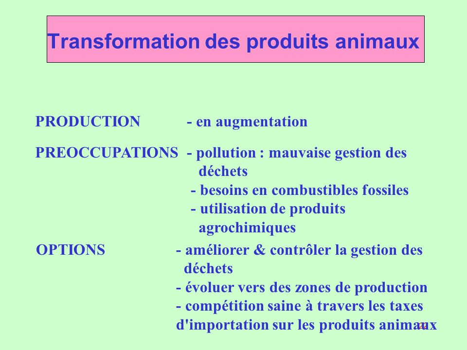 Transformation des produits animaux
