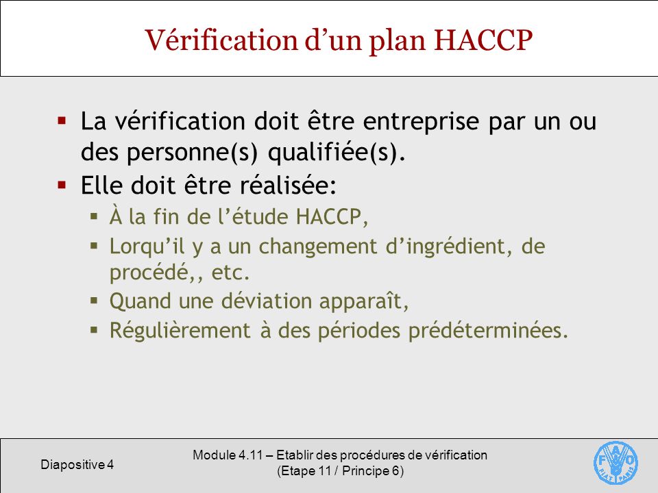Vérification d’un plan HACCP