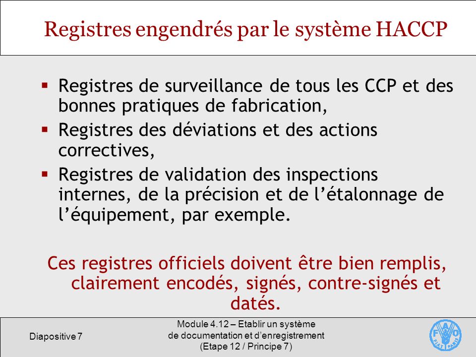 Registres engendrés par le système HACCP