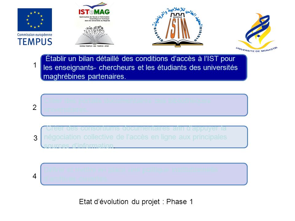 Établir un bilan détaillé des conditions d’accès à l’IST pour les enseignants- chercheurs et les étudiants des universités maghrébines partenaires.