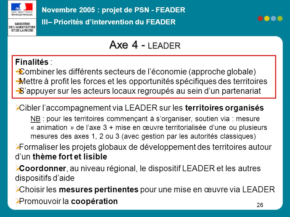 Axe 4 - LEADER Finalités :