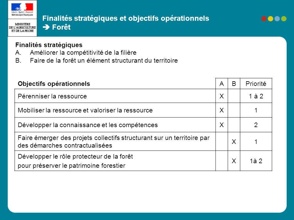 Finalités stratégiques et objectifs opérationnels  Forêt