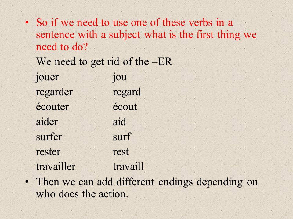 So if we need to use one of these verbs in a sentence with a subject what is the first thing we need to do