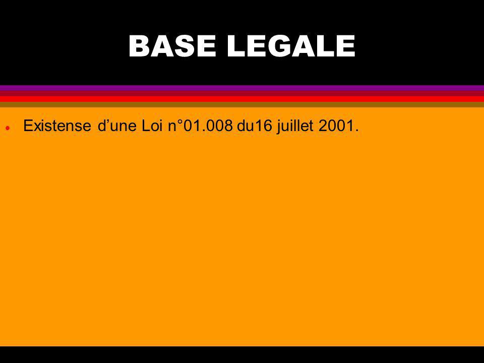 BASE LEGALE Existense d’une Loi n° du16 juillet 2001.