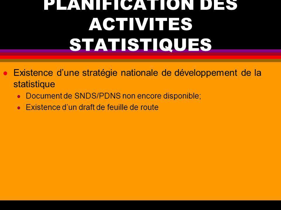PLANIFICATION DES ACTIVITES STATISTIQUES