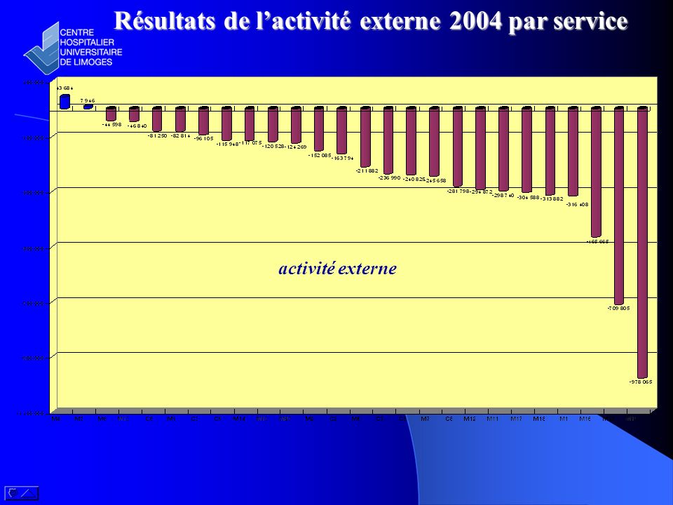 Résultats de l’activité externe 2004 par service