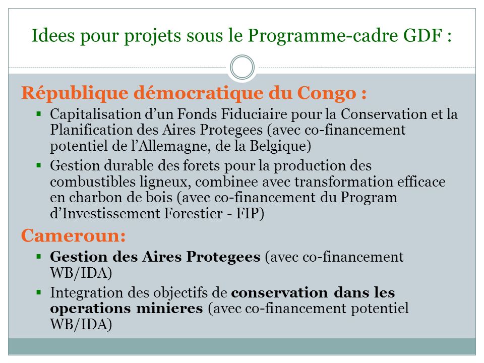 Idees pour projets sous le Programme-cadre GDF :