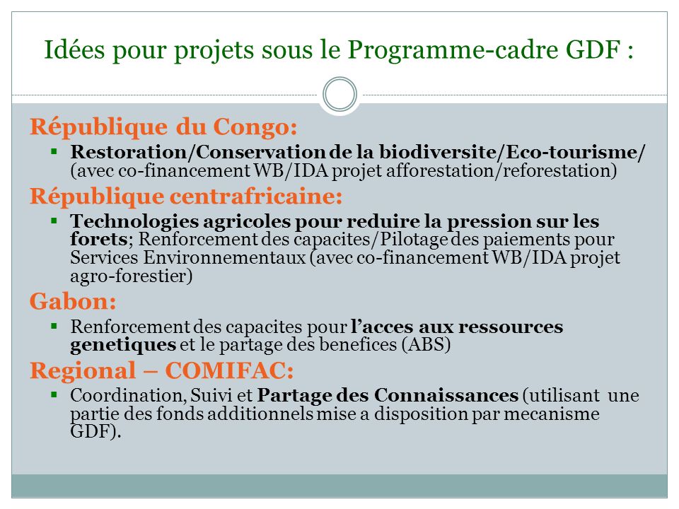 Idées pour projets sous le Programme-cadre GDF :