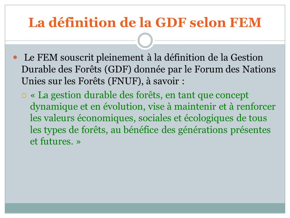La définition de la GDF selon FEM