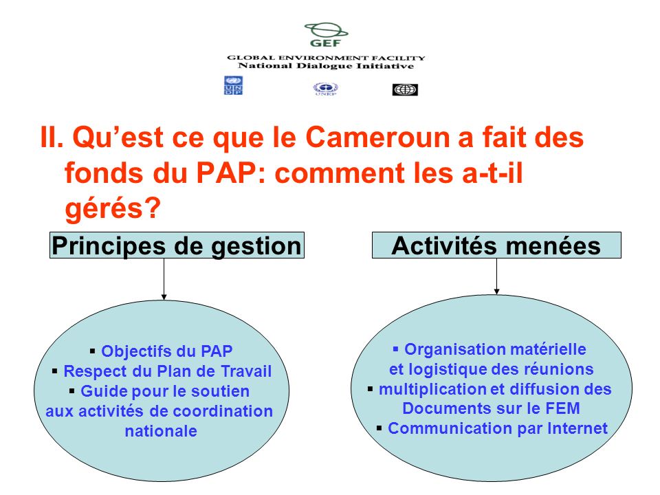 II. Qu’est ce que le Cameroun a fait des fonds du PAP: comment les a-t-il gérés