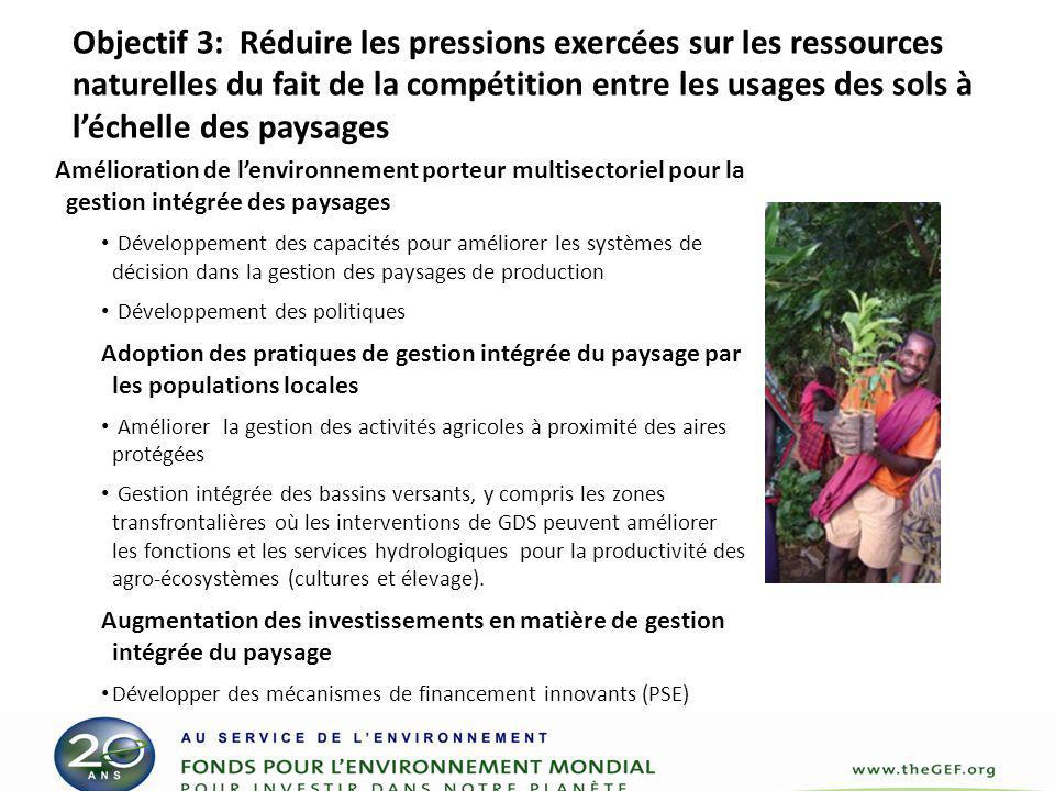 Objectif 3: Réduire les pressions exercées sur les ressources naturelles du fait de la compétition entre les usages des sols à l’échelle des paysages