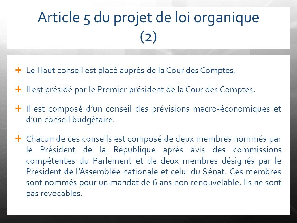 Article 5 du projet de loi organique (2)