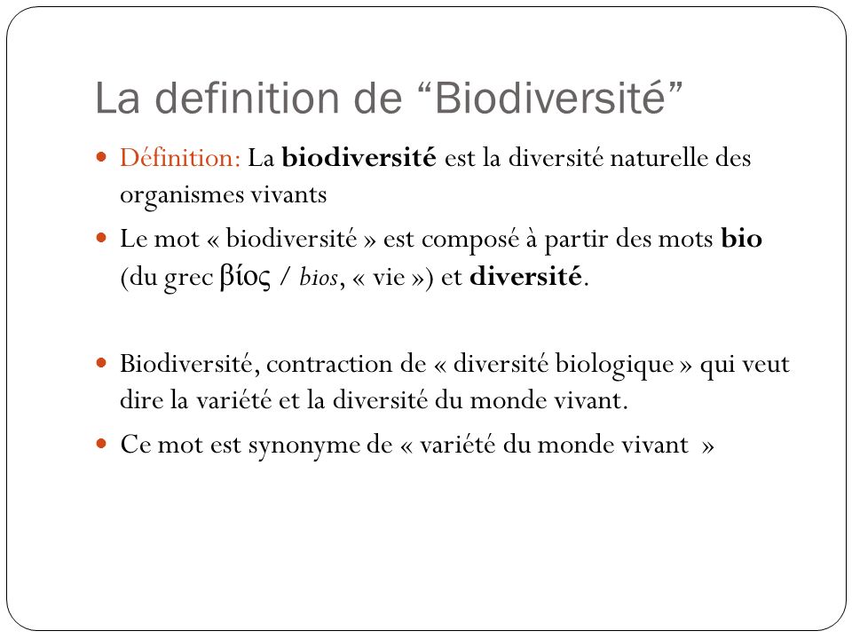 La definition de Biodiversité
