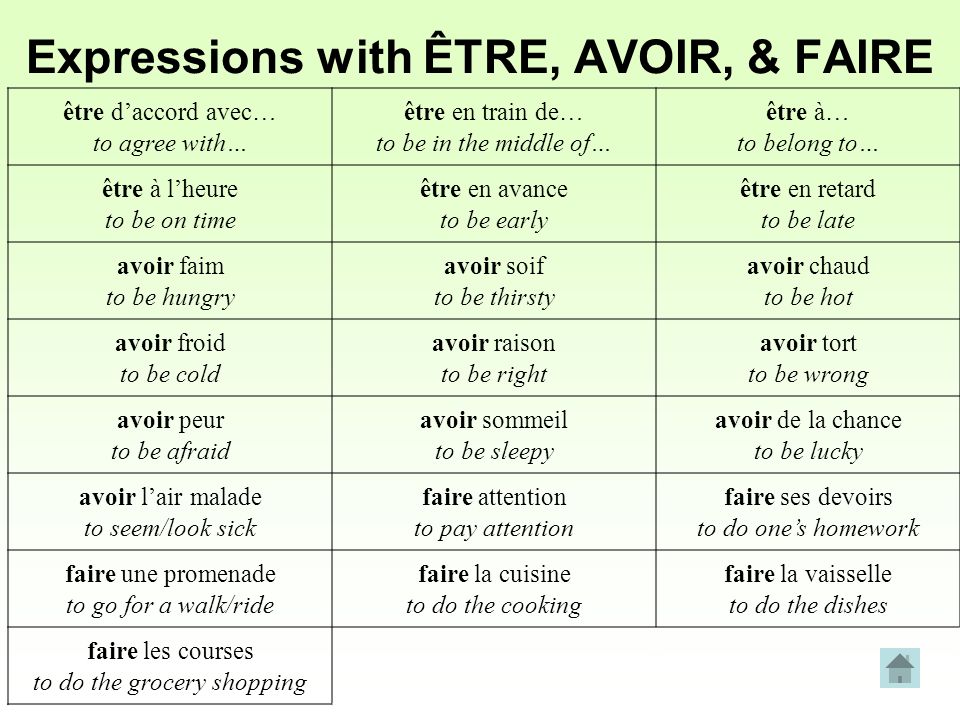 Expressions with ÊTRE, AVOIR, & FAIRE 