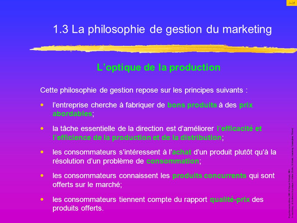 1.3 La philosophie de gestion du marketing