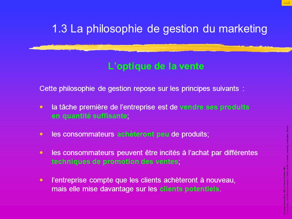 1.3 La philosophie de gestion du marketing