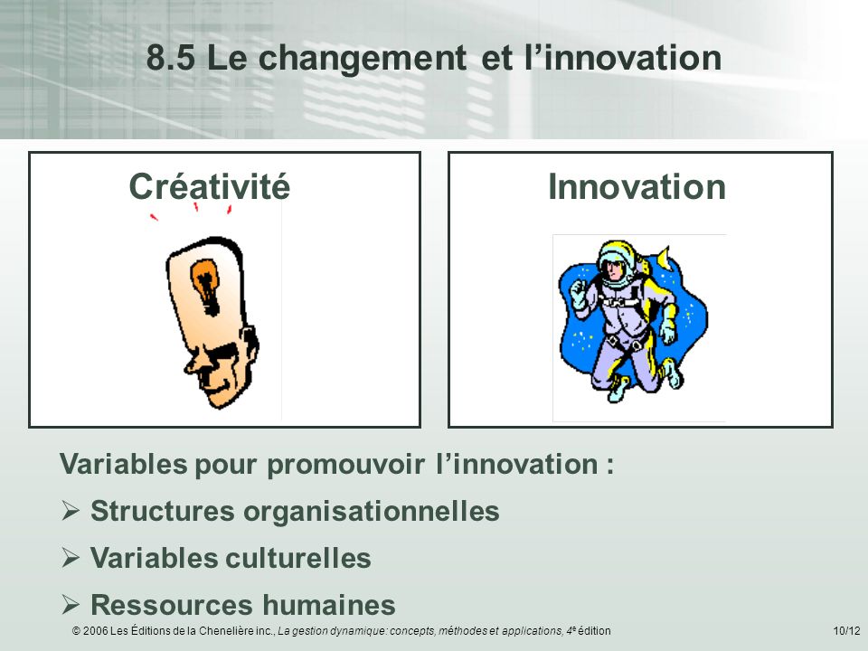 8.5 Le changement et l’innovation