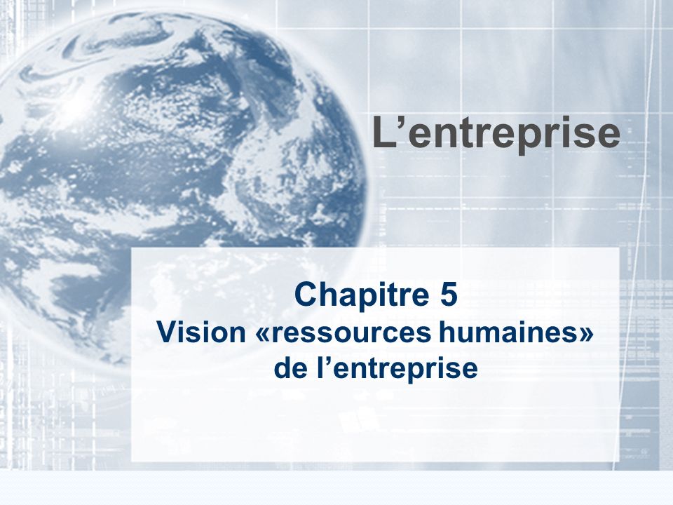 Chapitre 5 Vision «ressources humaines» de l’entreprise