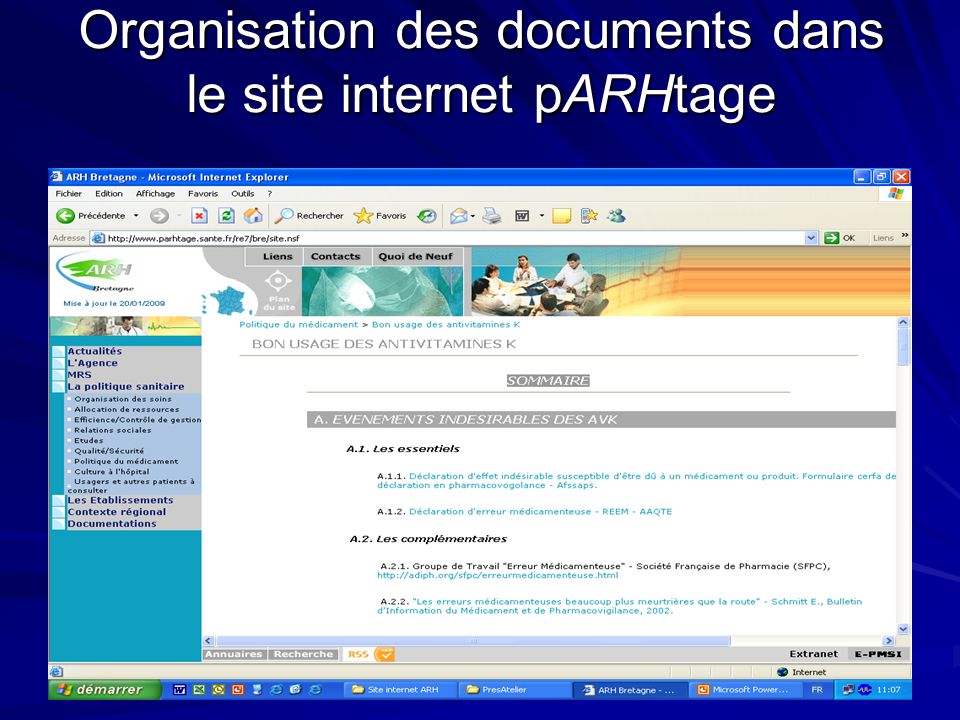 Organisation des documents dans le site internet pARHtage