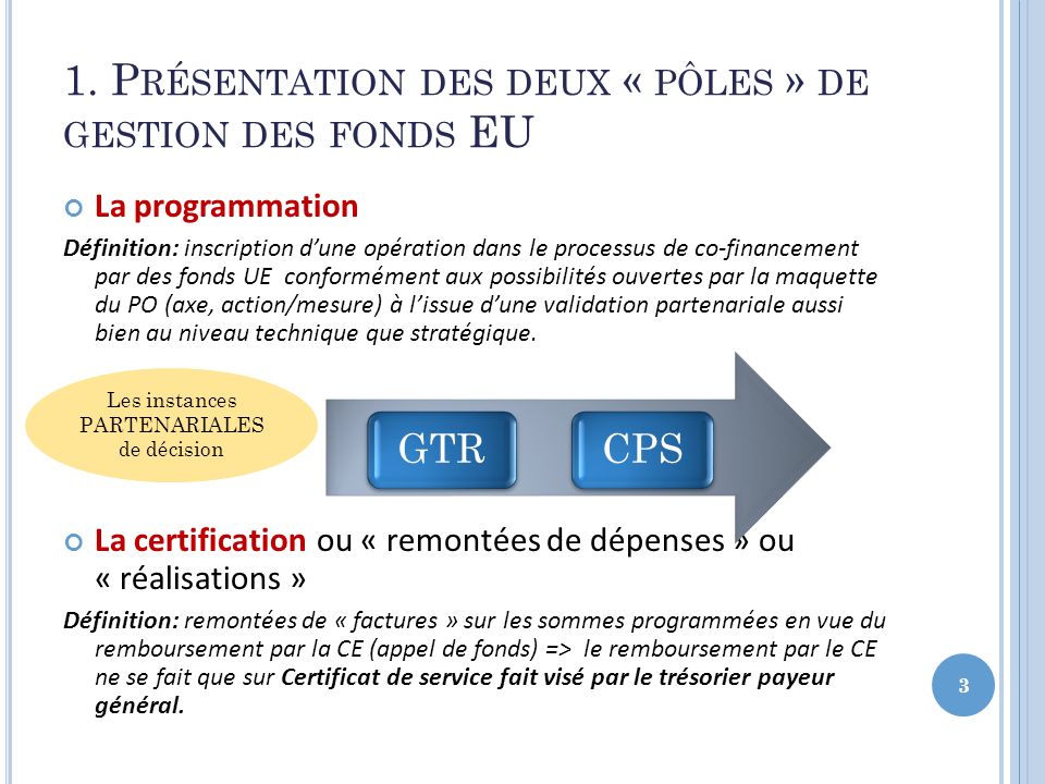 1. Présentation des deux « pôles » de gestion des fonds EU