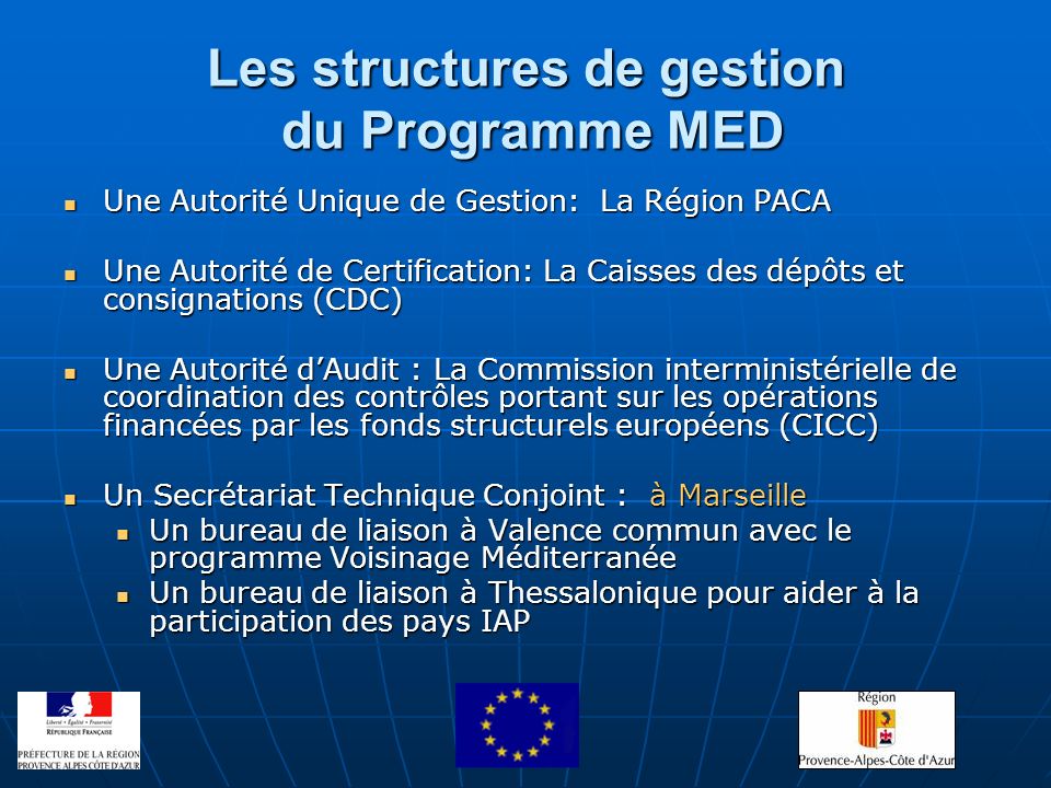 Les structures de gestion du Programme MED